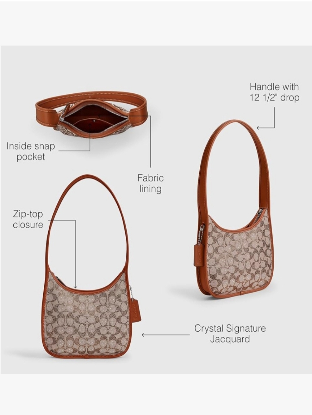 🔥COACH Curve Zip Bag In Crystal Signature Jacquard, Burnished Amber. New W/Tags - Picture 5 of 6